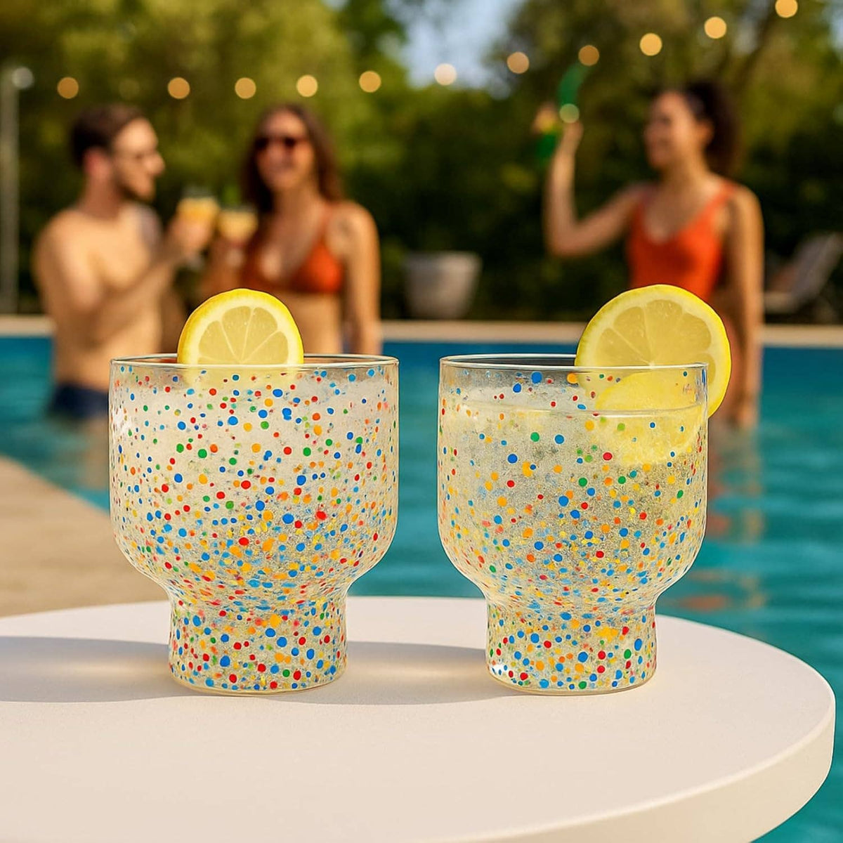 Mexican Confetti Stemless Cocktail Glasses Set of 2  - 14oz