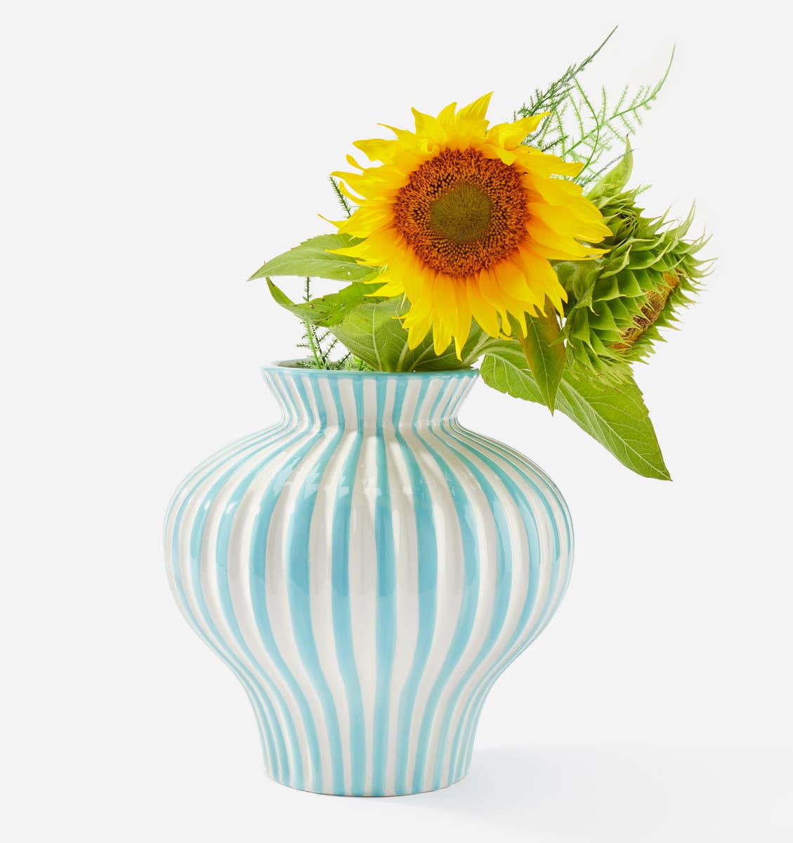 Round Blue Striped Vase