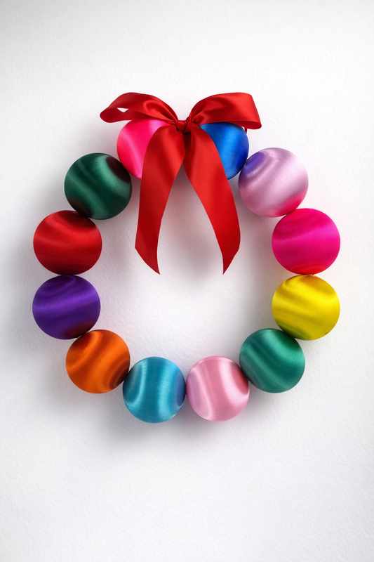 Multicolor Satin-Look Ball Christmas Wreath