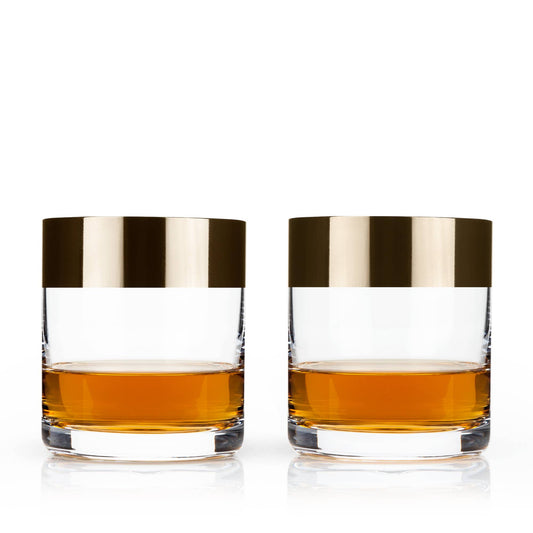 Irving™ Bronze Rimmed Crystal Lowball Tumblers Set of 2