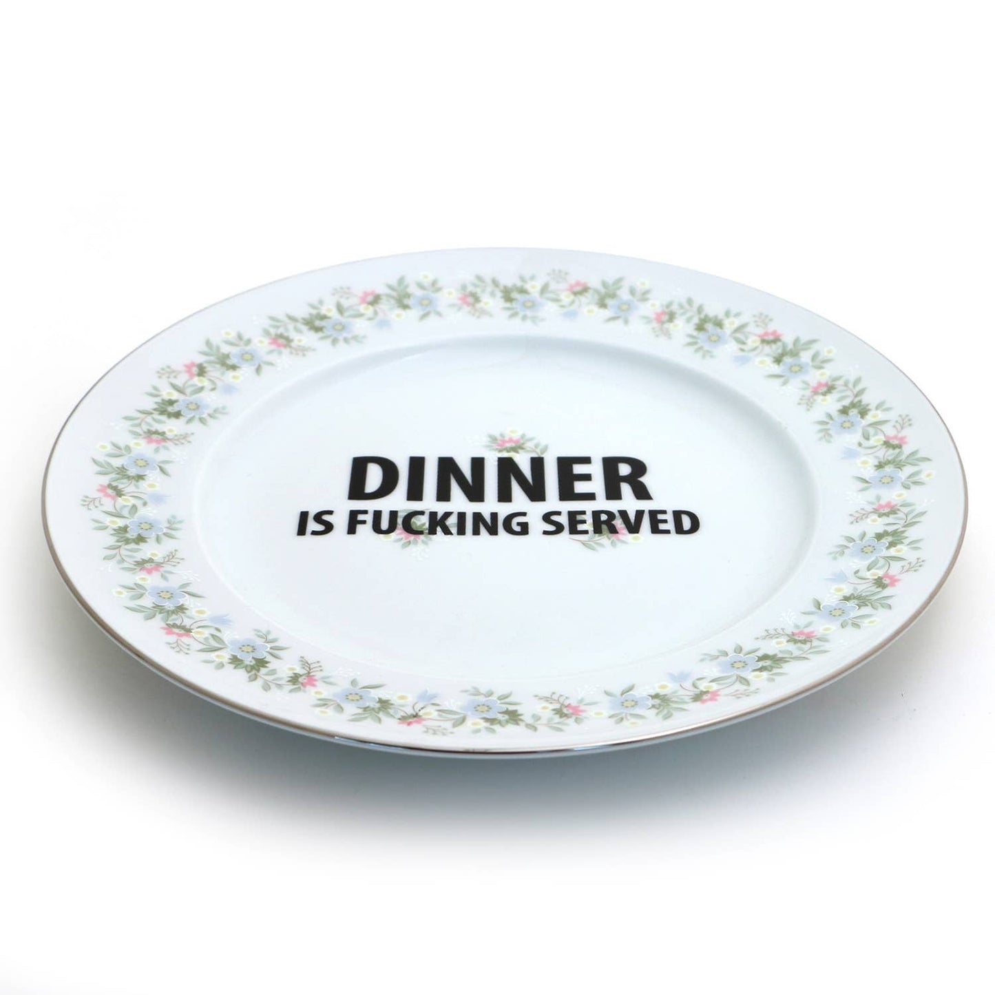 Dinner is F'n Served upcycled vintage plate mature language