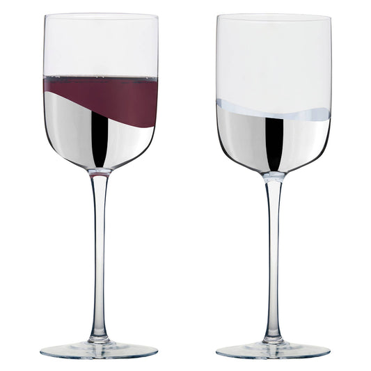 Wave Silver Wine Glasses, Set of 2 – For Red & White Wine – Handcrafted Glassware