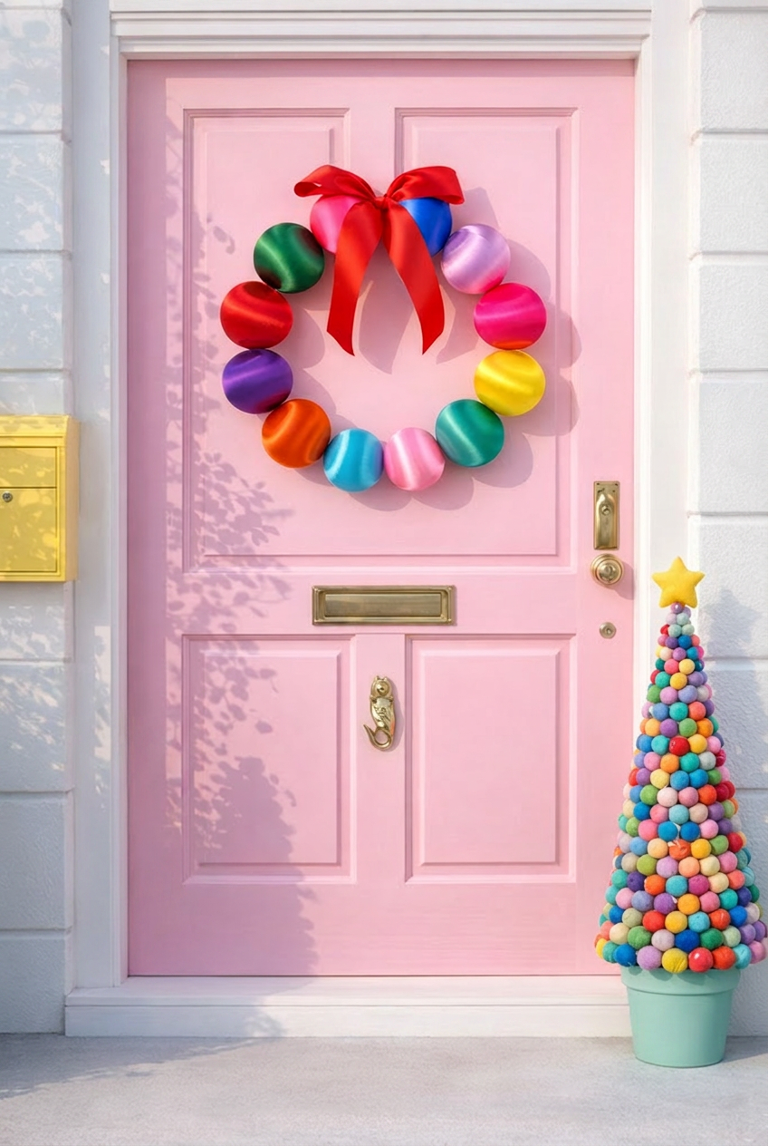 Multicolor Satin-Look Ball Christmas Wreath