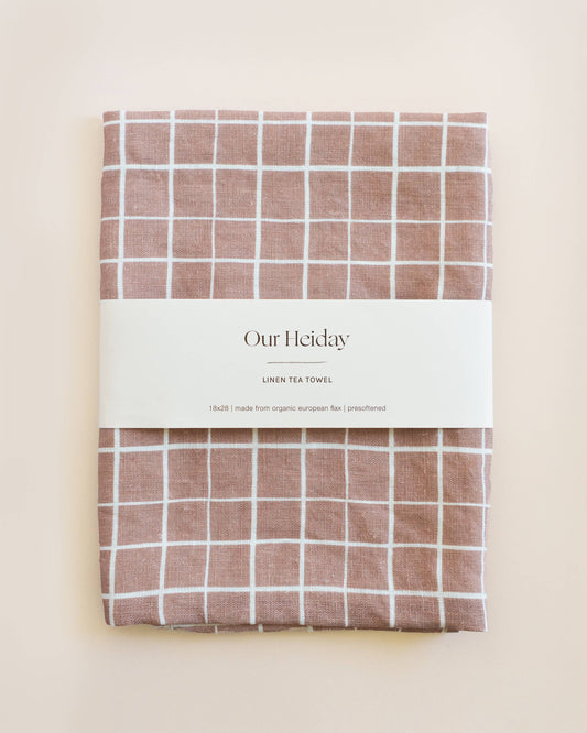 Loose Grid Mocha Linen Tea Towel