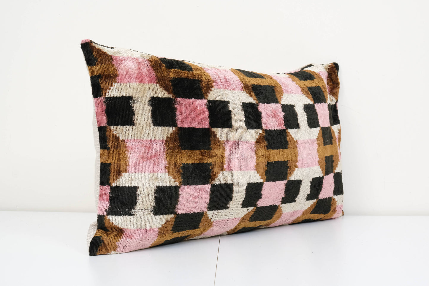 16" x 24" Ikat Pillow, Silk Velvet Pillow Cover, Pink Ikat