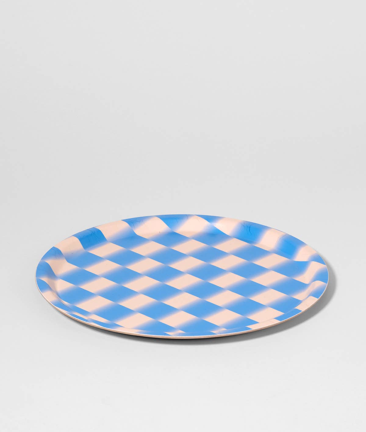 Blue Gradient Check 12" Round Birch Serving Tray