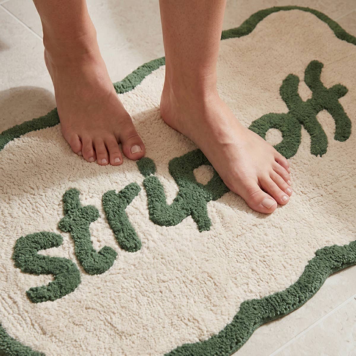 Strip Off Slogan Scalloped Bath Mat Non Slip