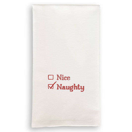 Nice or Naughty Red Cotton Christmas Dishtowel
