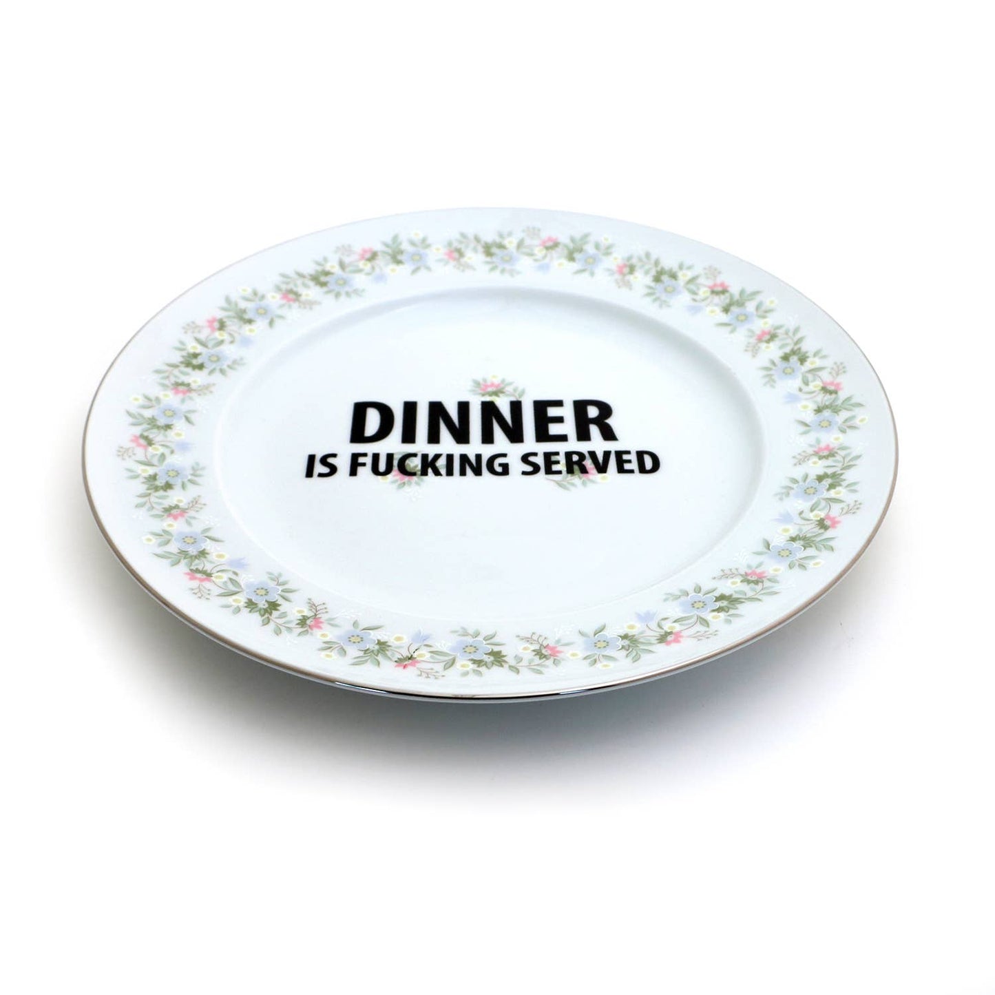 Dinner is F'n Served upcycled vintage plate mature language
