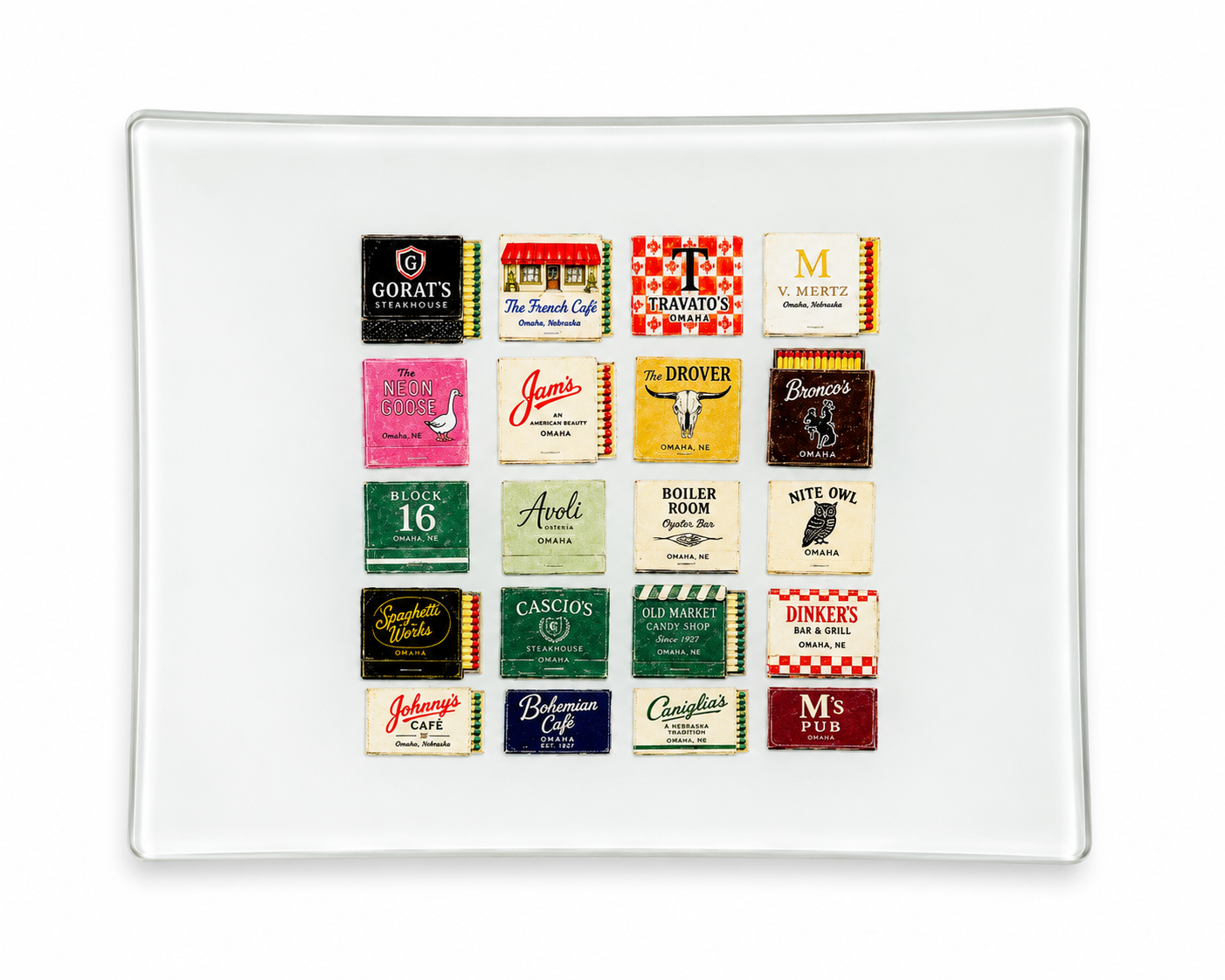 Omaha Restaurants Matchbook Glass Tray