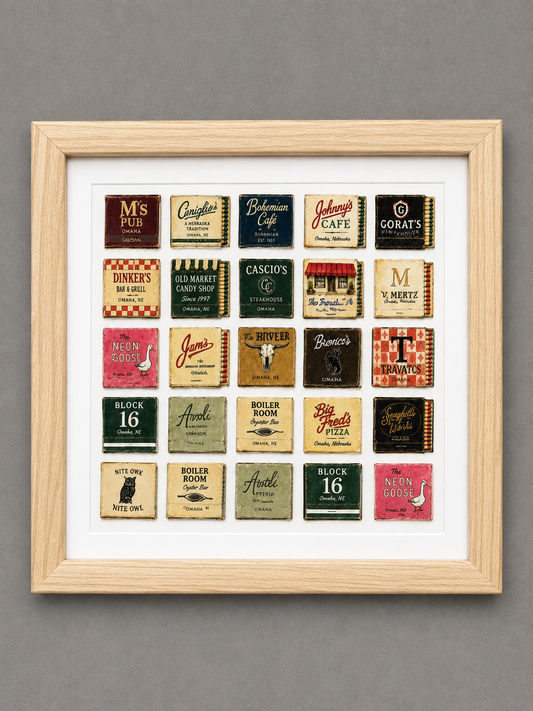 Omaha Restaurants Matchbook Painting Print
