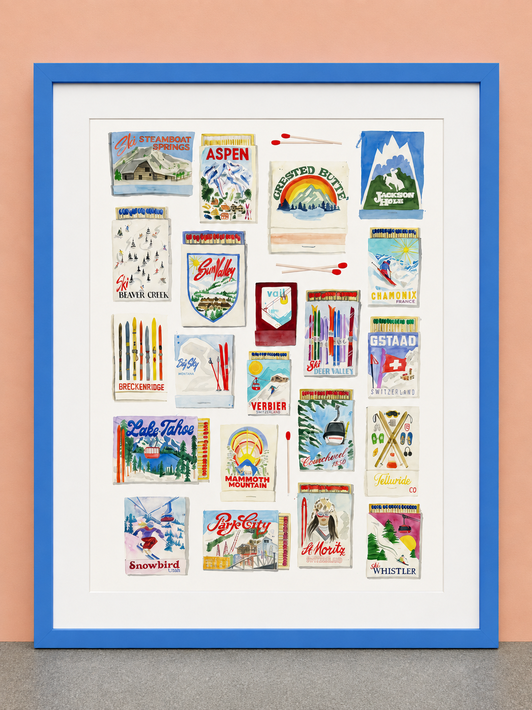 Custom Framed Ski Resort Matchbook Art Print – 29x23