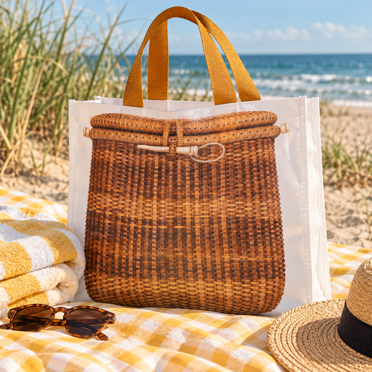 Everyday Basket-Print Beach Tote Bag