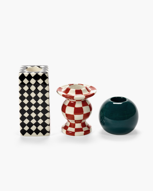 SERAX Chessboard Ceramic Candle Holder Set - 3 Pieces