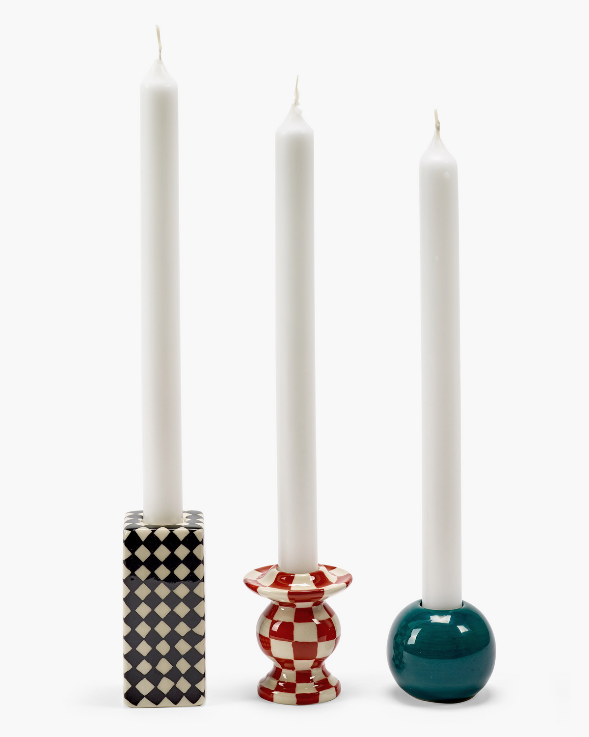 SERAX Chessboard Ceramic Candle Holder Set - 3 Pieces