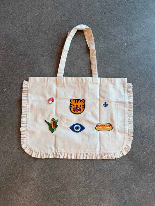 Custom Canvas Ruffle Tote with Patches
