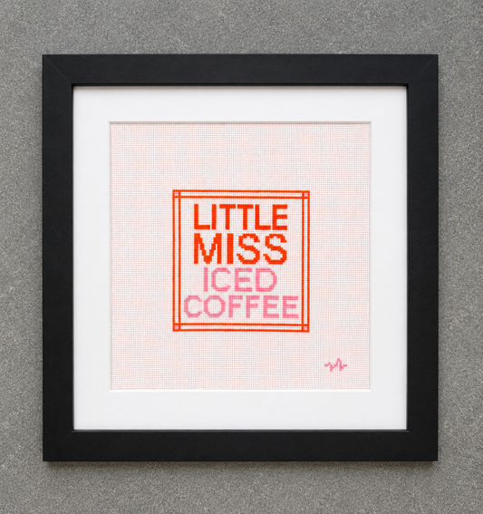 Framed Little Miss Iced Coffee Needlepoint Canvas