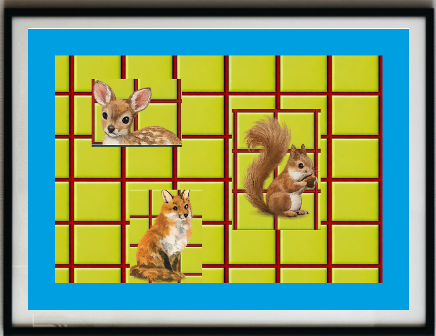 Animal Tile Framed Graphic Print (19.00" X 15.00")