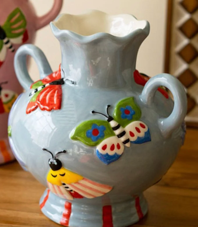 Ceramic Butterfly and Moth Vase