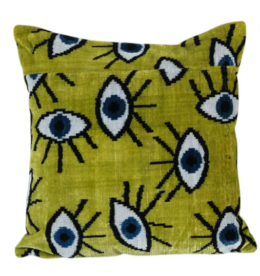 Silk Ikat Eye Velvet Pillow -Handloom