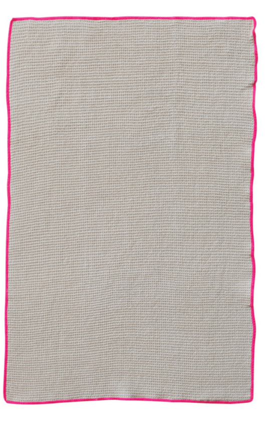 Cotton Blend Waffle Weave Tea Towel with Neon Trim, 3 Colors