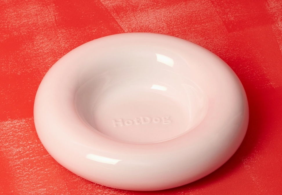White or pink tube ceramic dog feeder - small x1
