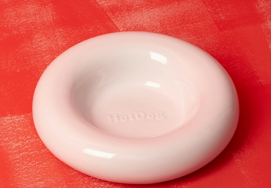 White or pink tube ceramic dog feeder - small x1