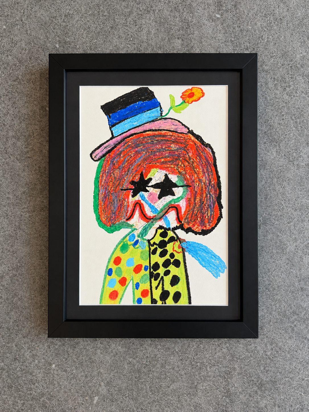 Kid's Clown Black Framed Art Print 15x11