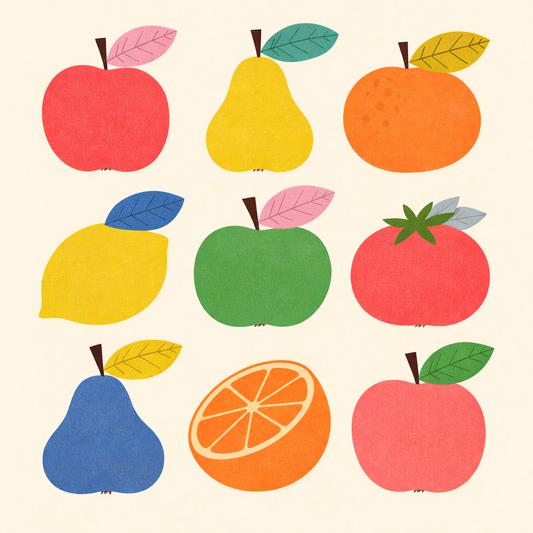 Fruity 16x16 artwork, framed using 1.25w x 0.875h White Frame