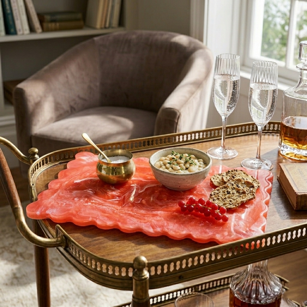 Scallop Cheese Board | Pink Hand-Poured Resin | 14 Inch