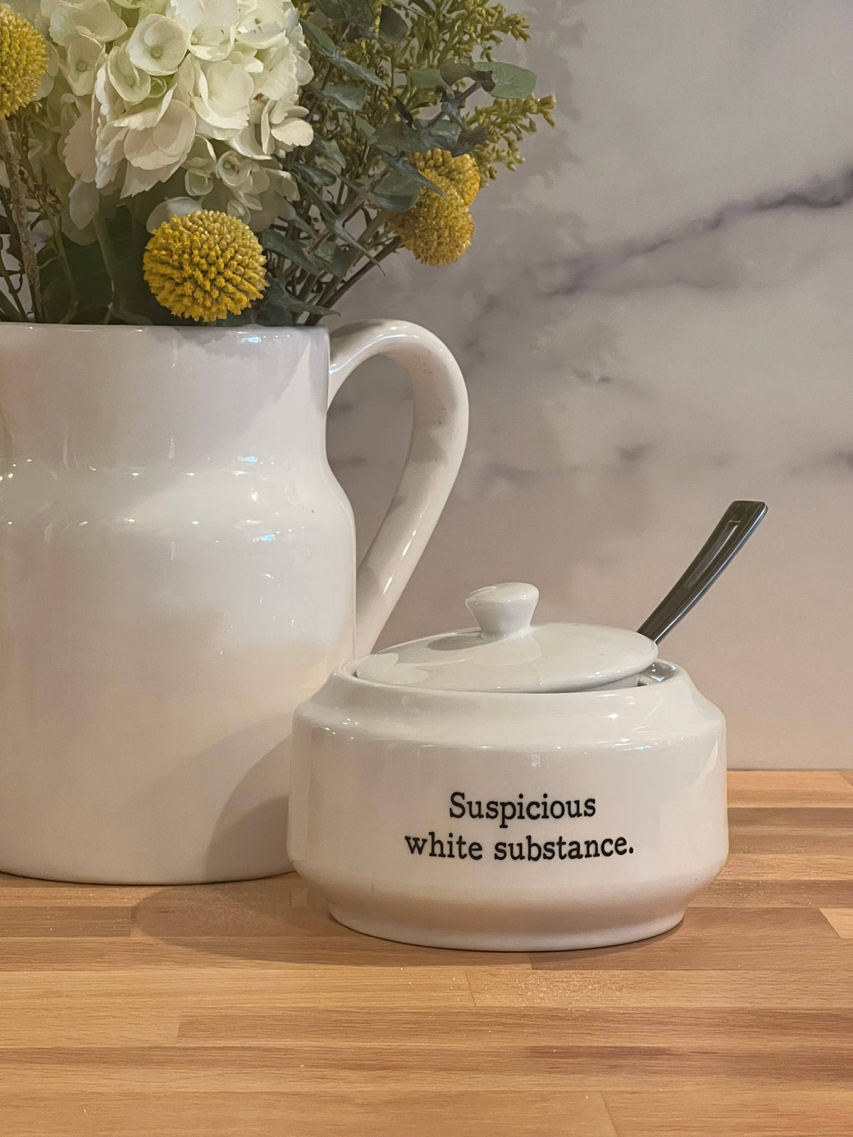 Suspicious White Substance Porcelain Sugar Bowl with Lid