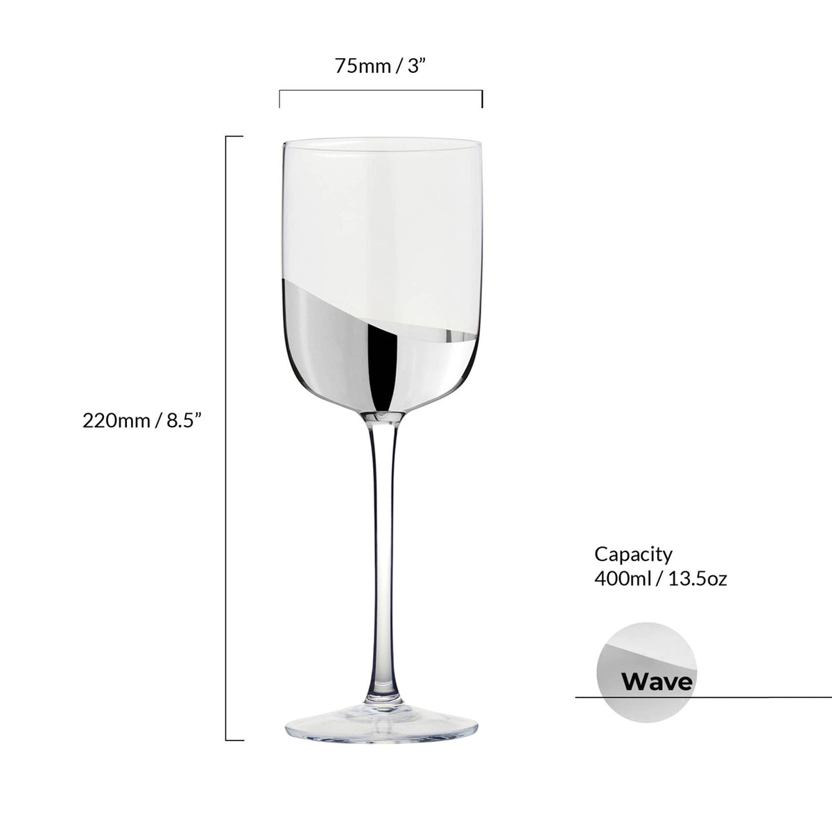 Wave Silver Wine Glasses, Set of 2 – For Red & White Wine – Handcrafted Glassware