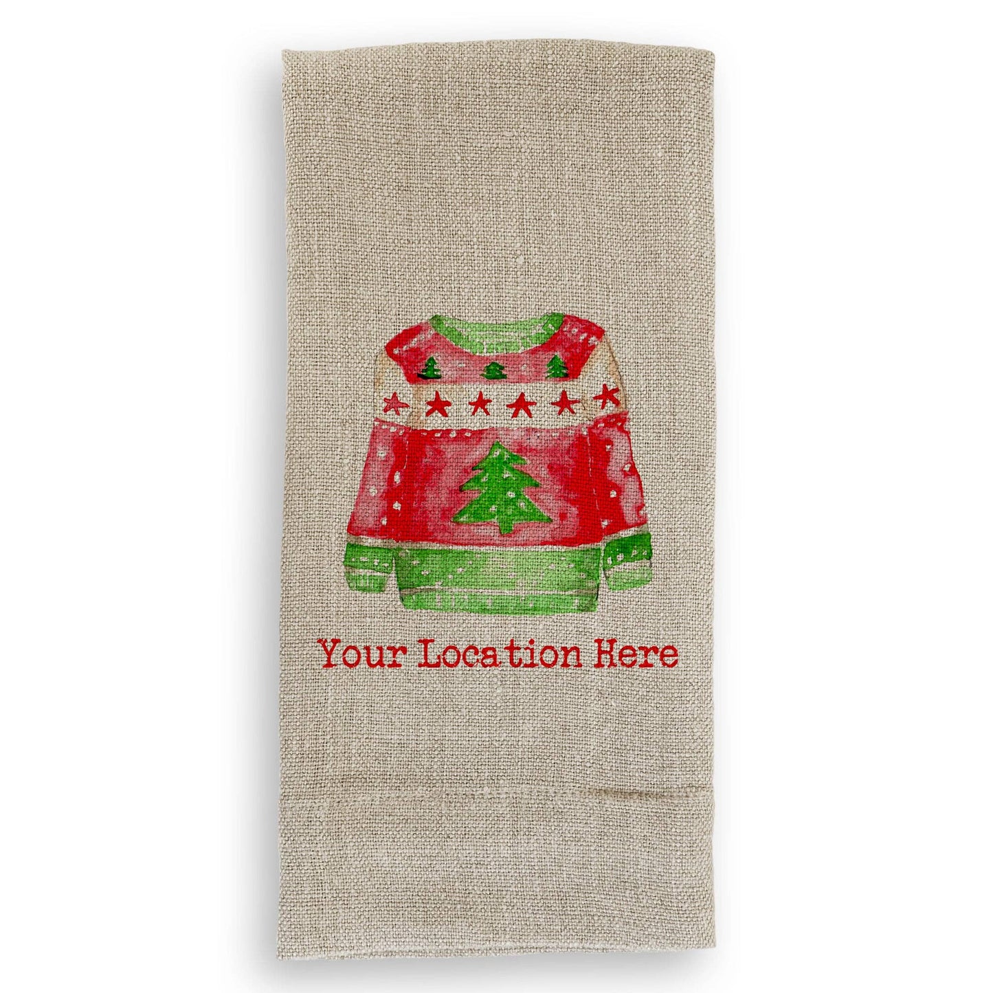 Red and Green Ugly Sweater with Location