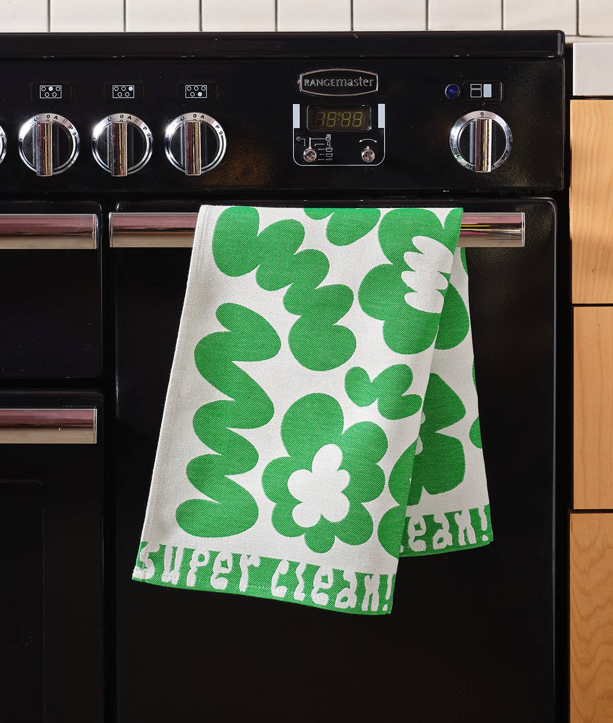 Super Clean Flowers Green/Natural Woven Cotton Tea Towel