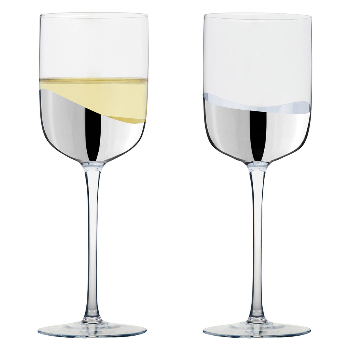 Wave Silver Wine Glasses, Set of 2 – For Red & White Wine – Handcrafted Glassware