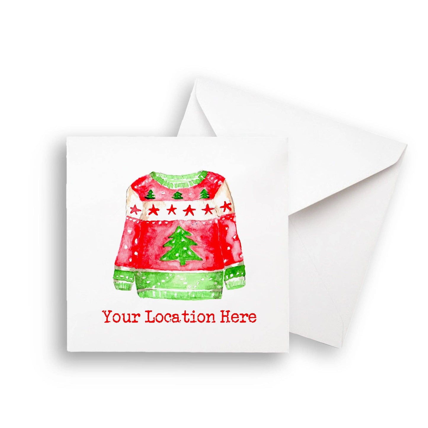 Red and Green Ugly Sweater with Location