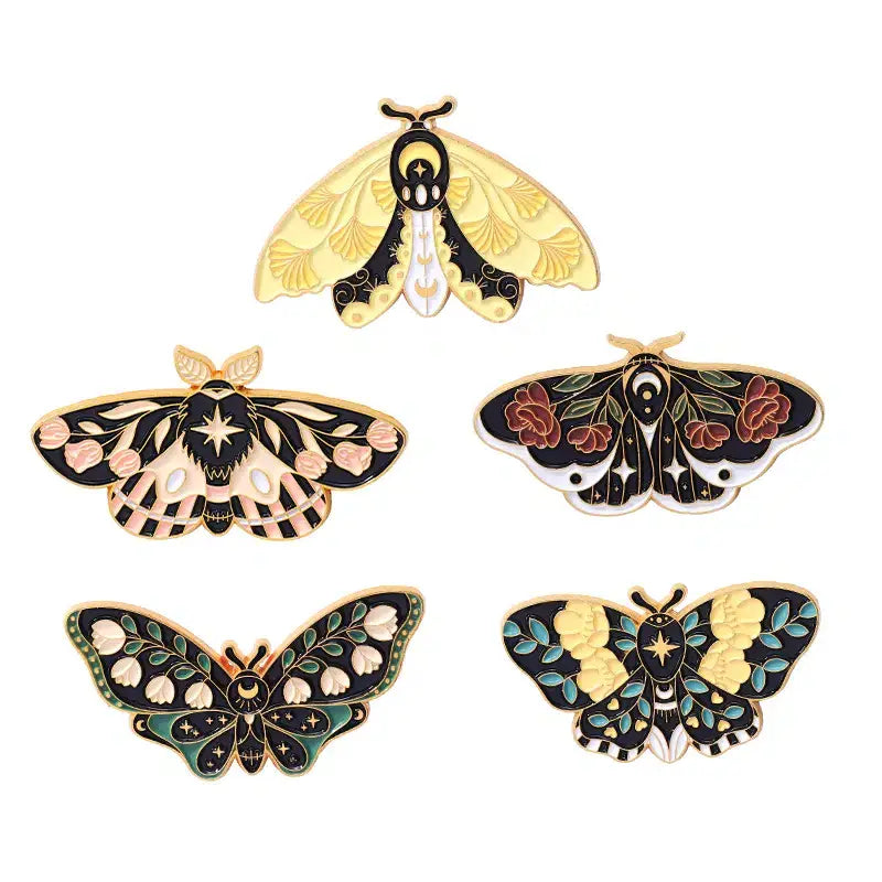 Floral Moth Butterfly Enamel Pins - Beautiful brooch pins