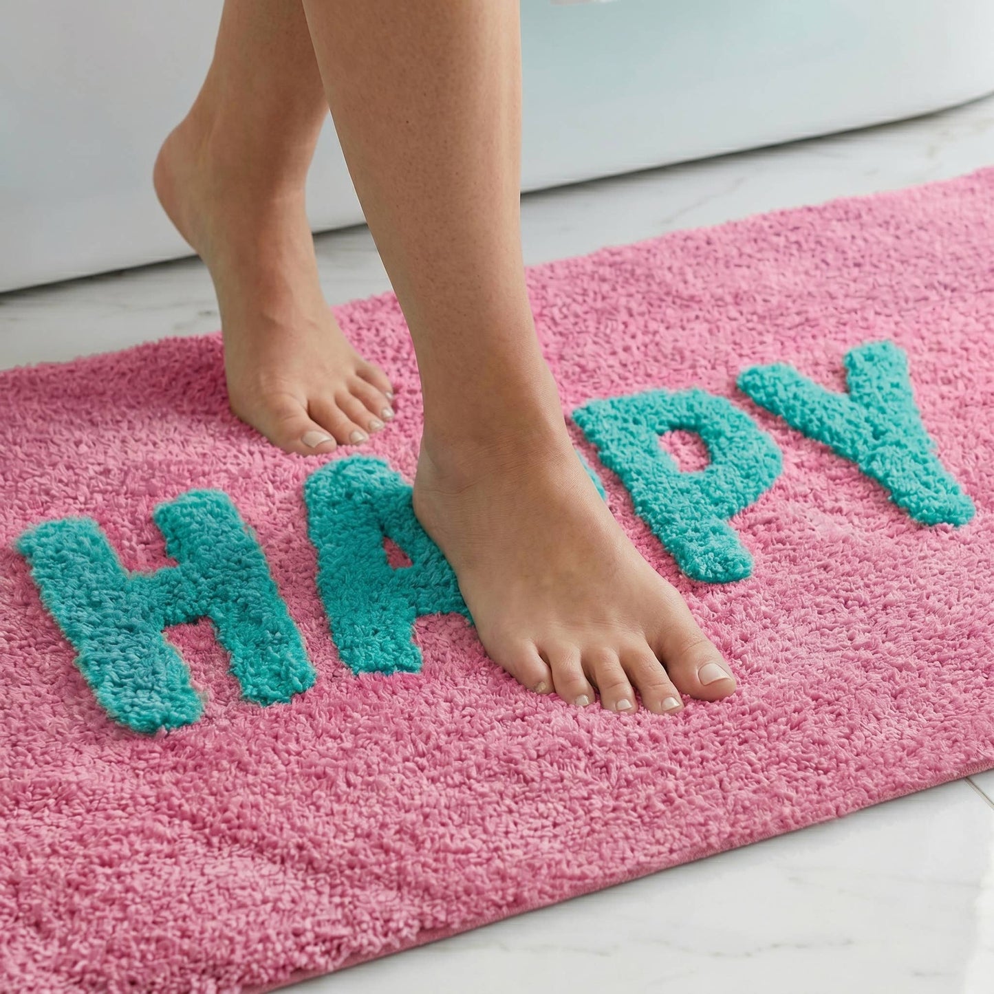 Happy Slogan Colourful Bath Mat Non Slip - Soft & Absorbent