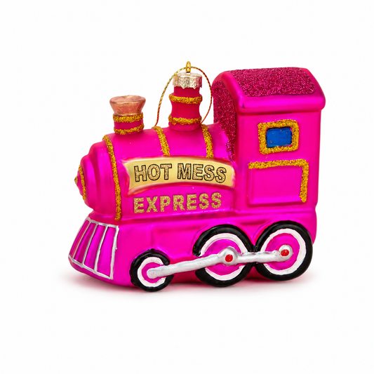 Hot Mess Express Glass Train Christmas Ornament