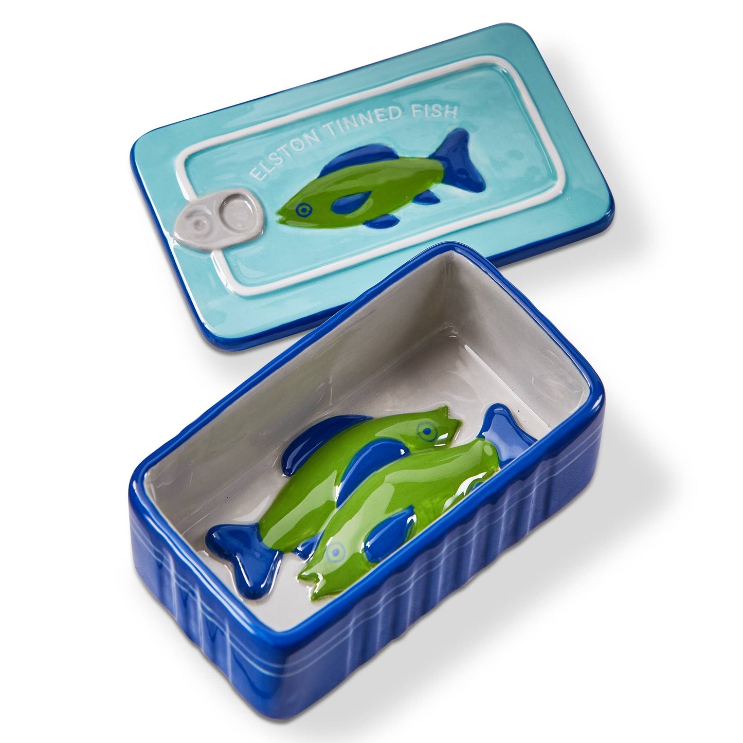 Tinned Fish Trinket Dish Blue Multi Earthenware Summer