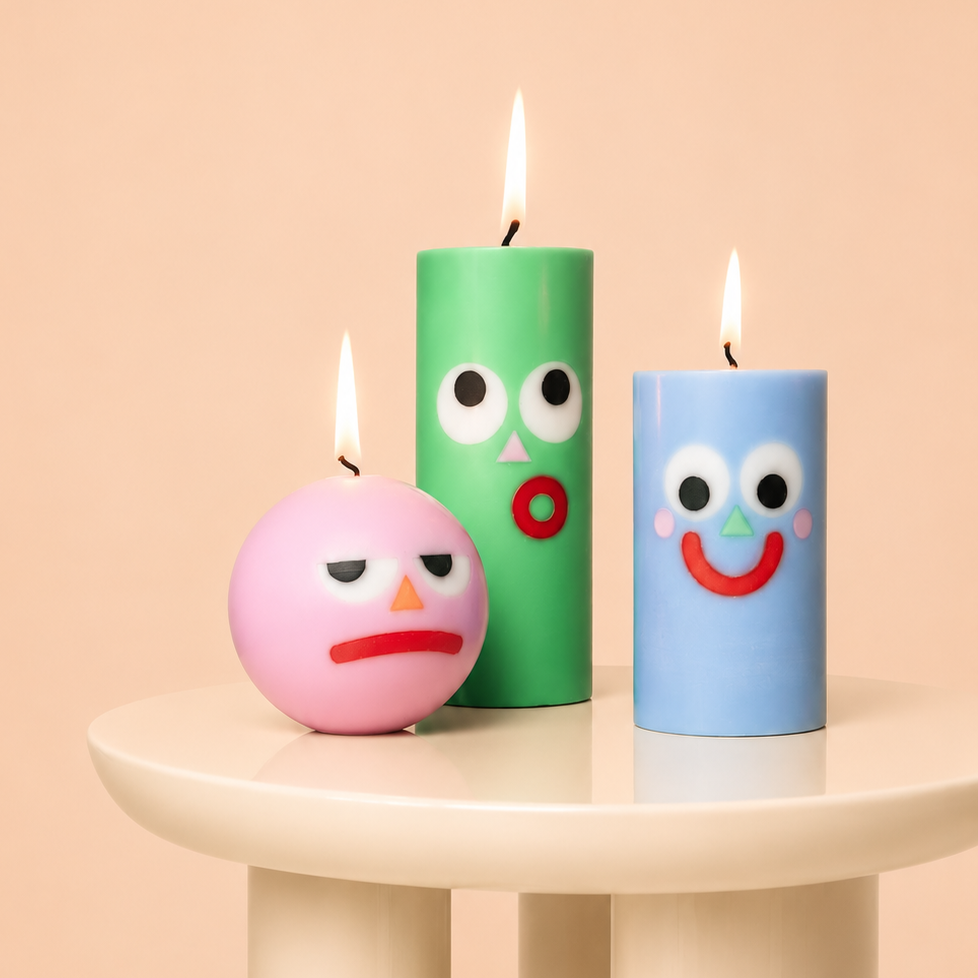 Moodz™ -  Happy Pillar Face Candle, Blue, 50h