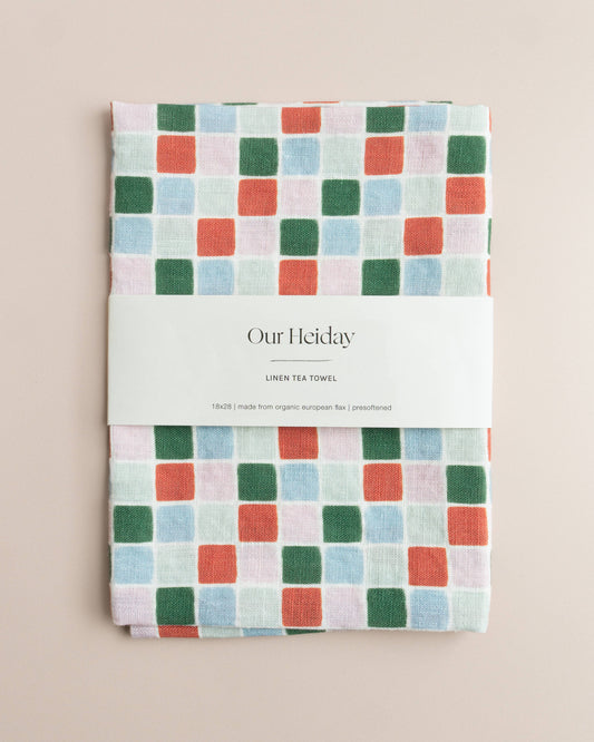 Festive Tile Holiday Linen Tea Towel
