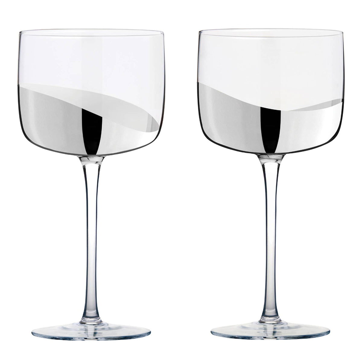Wave Silver Gin Glasses, Set of 2 – Handcrafted Cocktail Glass Set