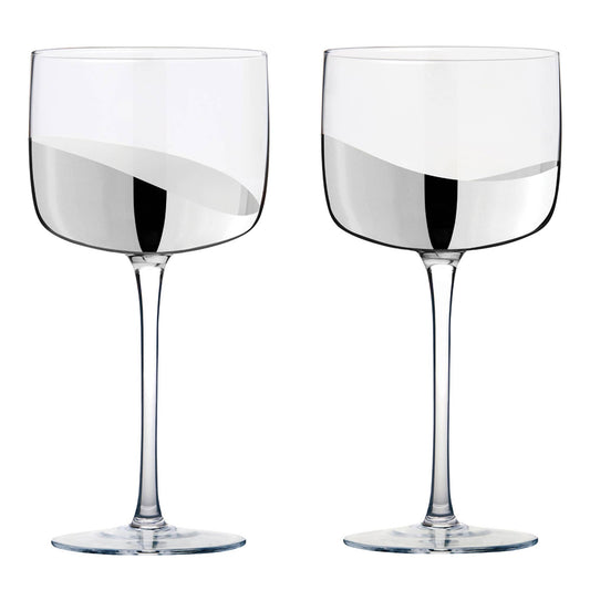 Wave Silver Gin Glasses, Set of 2 – Handcrafted Cocktail Glass Set