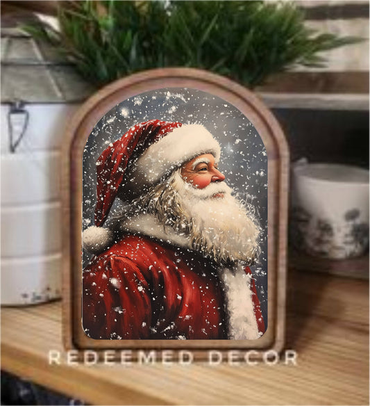 Antique Santa Arch Top Framed Christmas Art