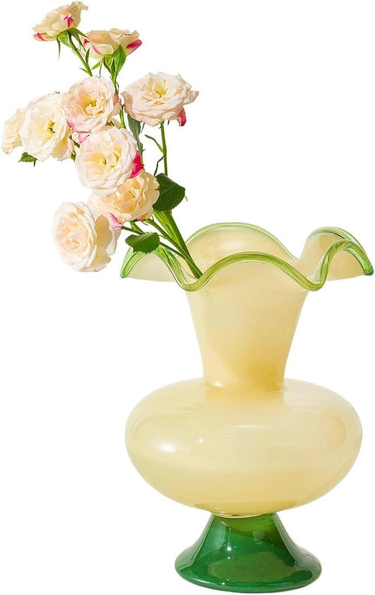 Verdant Bloom Hand-Blown Glass Flower Vase  Décor - 11"