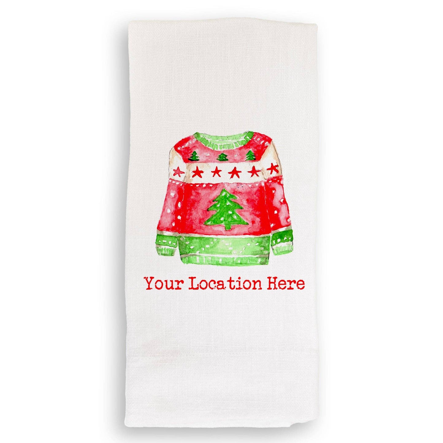 Red and Green Ugly Sweater with Location