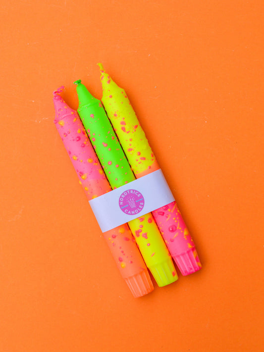Taper candles- 3 pack/ Neon Orange