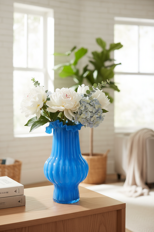 Blue Ruffled Vase Home Styled