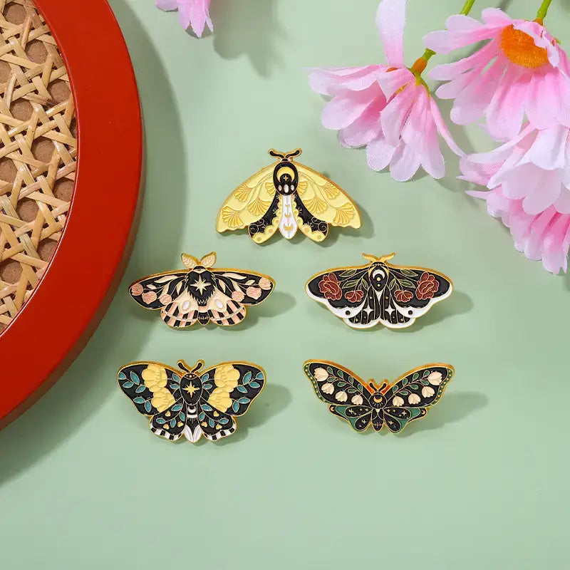 Floral Moth Butterfly Enamel Pins - Beautiful brooch pins